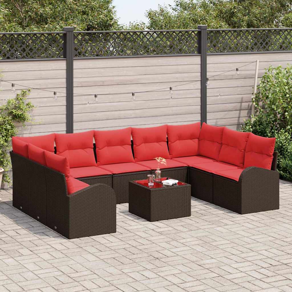 Sofa Sæt med pude 10 pcs Brun Poly Rattan