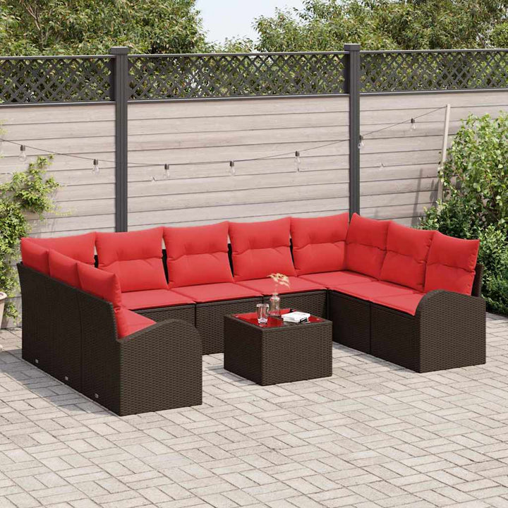 Sofa Sæt med pude 10 pcs Brun Poly Rattan