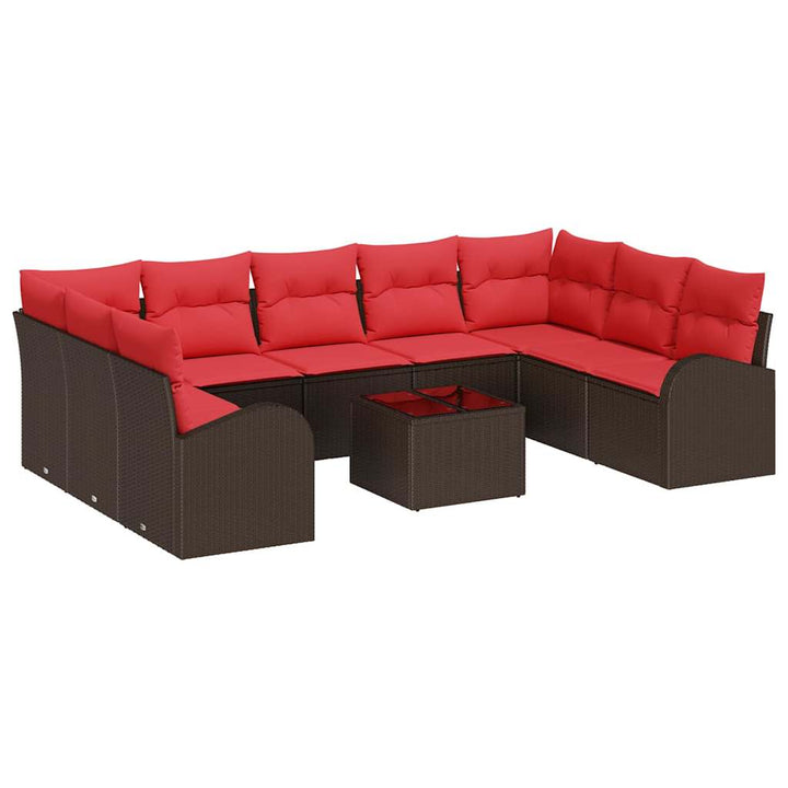 Sofa Sæt med pude 10 pcs Brun Poly Rattan