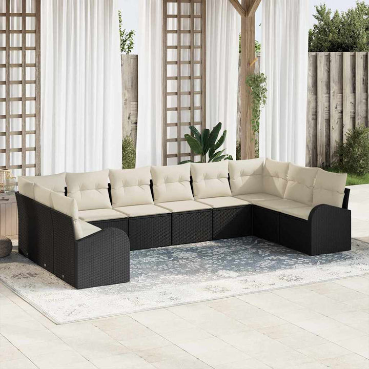 Sofa Sæt med pude 10 pcs Sort Polyrattan