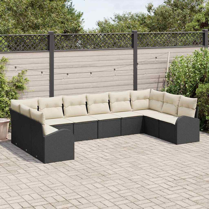 Sofa Sæt med pude 10 pcs Sort Polyrattan