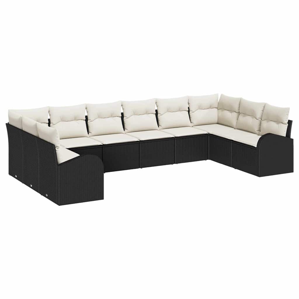 Sofa Sæt med pude 10 pcs Sort Polyrattan