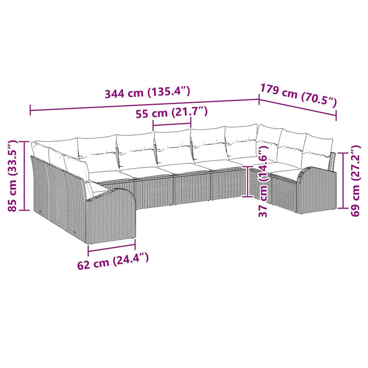 Sofa Sæt med pude 10 pcs Sort Polyrattan
