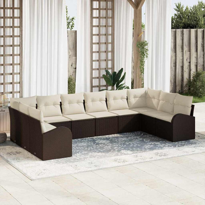 Sofa Sæt med pude 10 pcs Brun Polyrattan