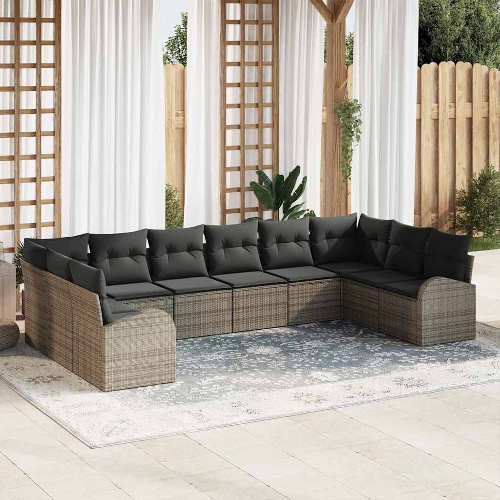 Sofa Sæt med pude 10 pcs Grå Polyrattan