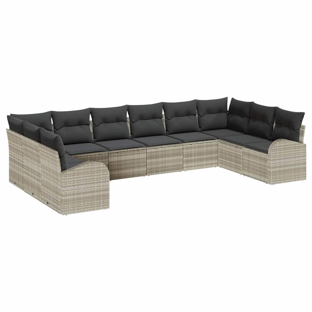 Sofa Sæt med pude 10 pcs Lysegrå Polyrattan