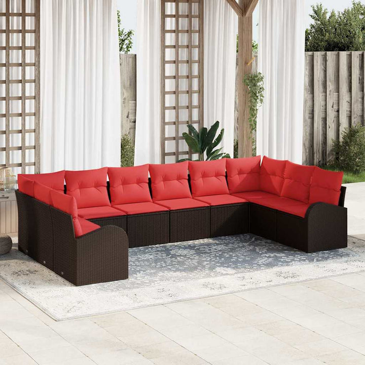 Sofa Sæt med pude 10 pcs Brun polyrattan