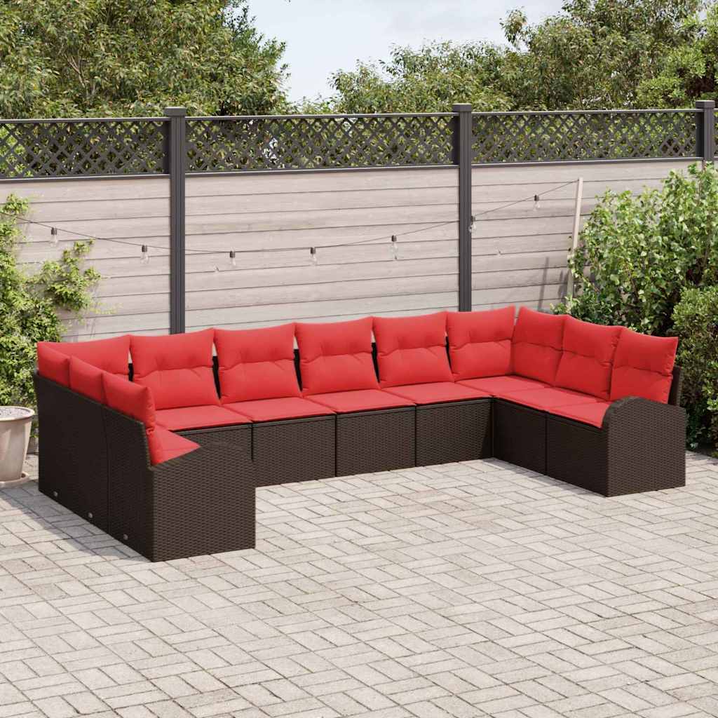 Sofa Sæt med pude 10 pcs Brun polyrattan