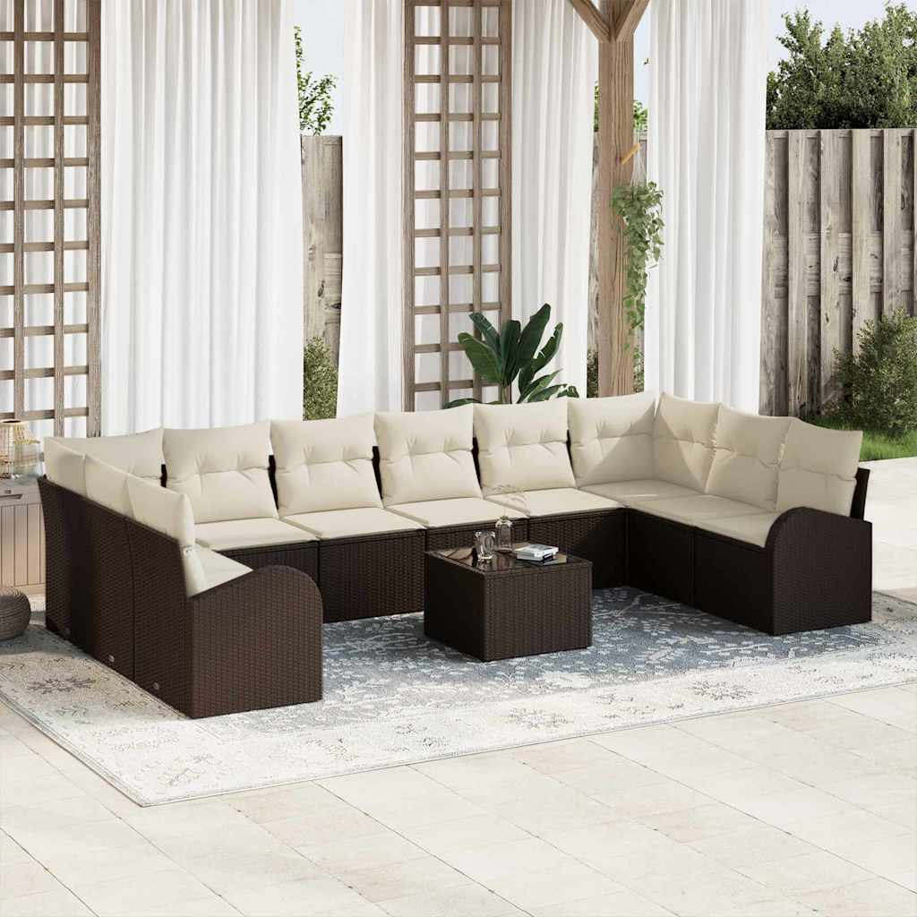 Sofa Sæt med pude 11 pcs Brun Polyrattan