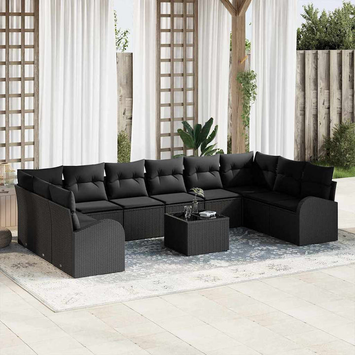 Sofa Sæt med pude 11 pcs Sort Polyrattan