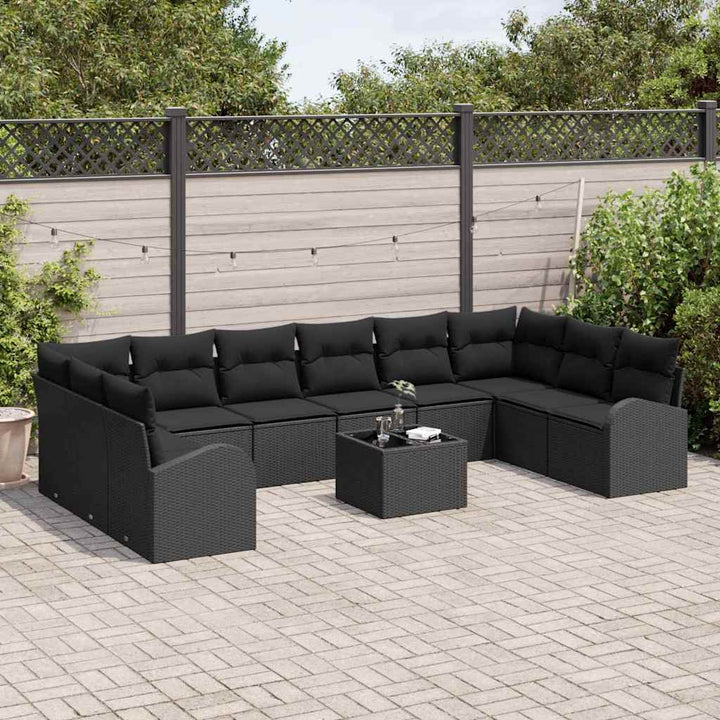 Sofa Sæt med pude 11 pcs Sort Polyrattan