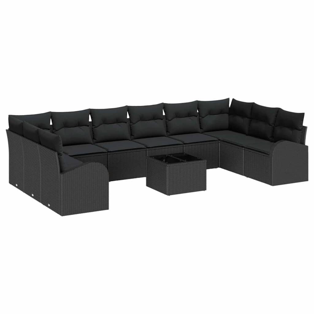 Sofa Sæt med pude 11 pcs Sort Polyrattan