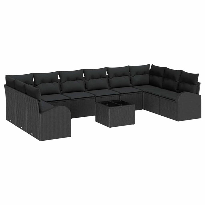 Sofa Sæt med pude 11 pcs Sort Polyrattan
