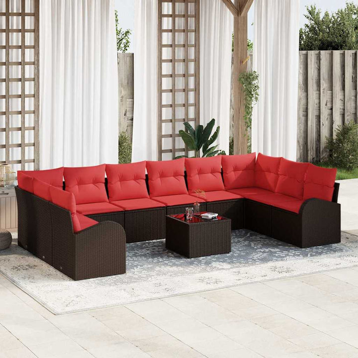 Sofa Sæt med pude 11 pcs Brun polyrattan