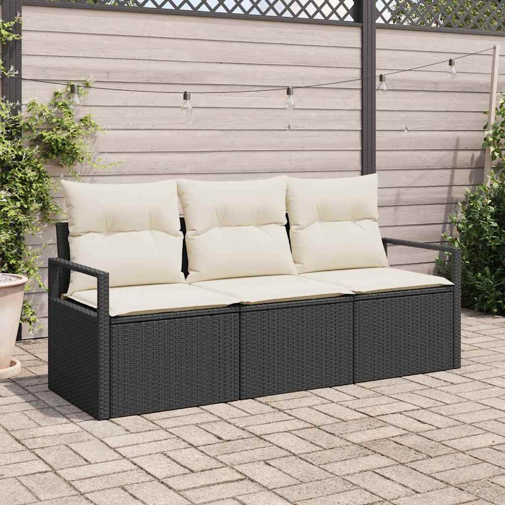 Sofa Sæt 3 pcs Sort polyrattan