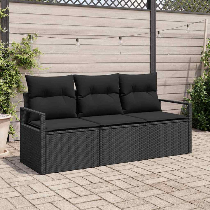 Sofa Sæt 3 pcs Sort polyrattan