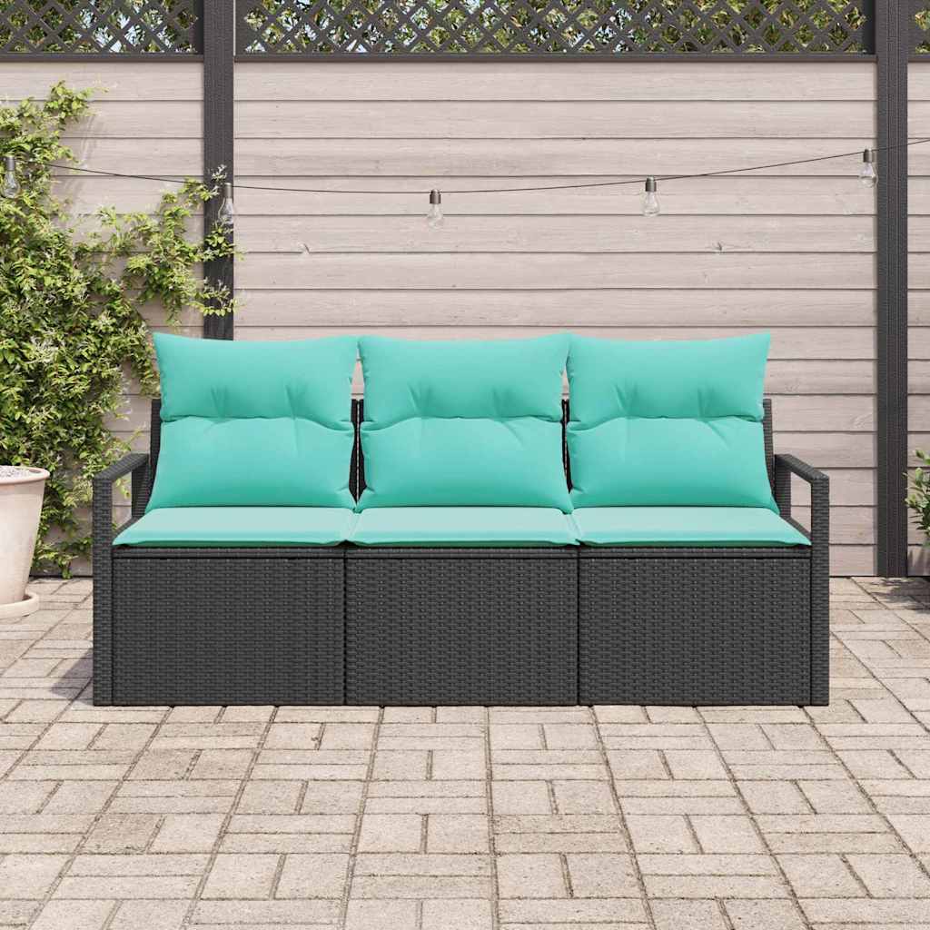 Sofa Sæt 3 pcs Sort polyrattan