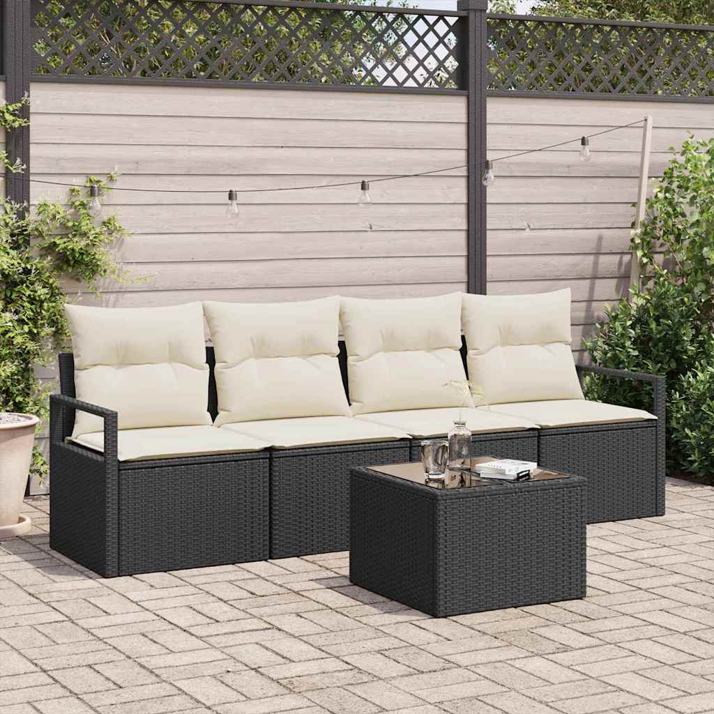 Sofa Sæt 5 pcs Sort og Cream polyrattan