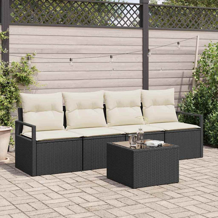 Sofa Sæt 5 pcs Sort og Cream polyrattan