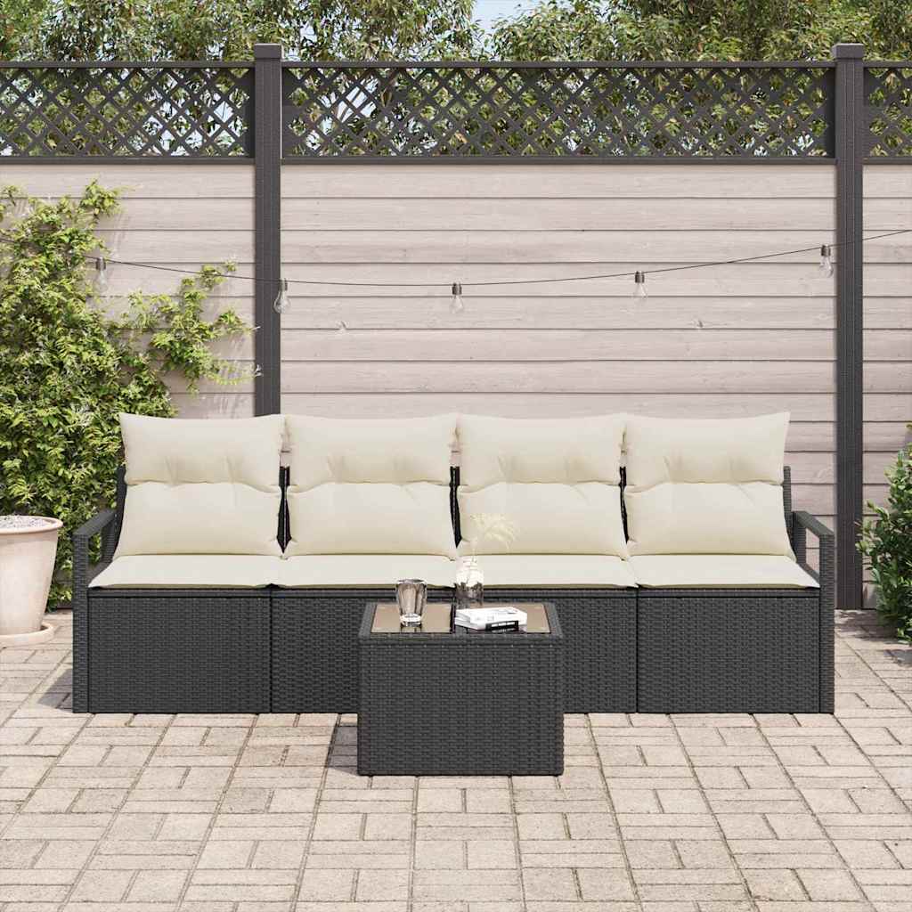 Sofa Sæt 5 pcs Sort og Cream polyrattan