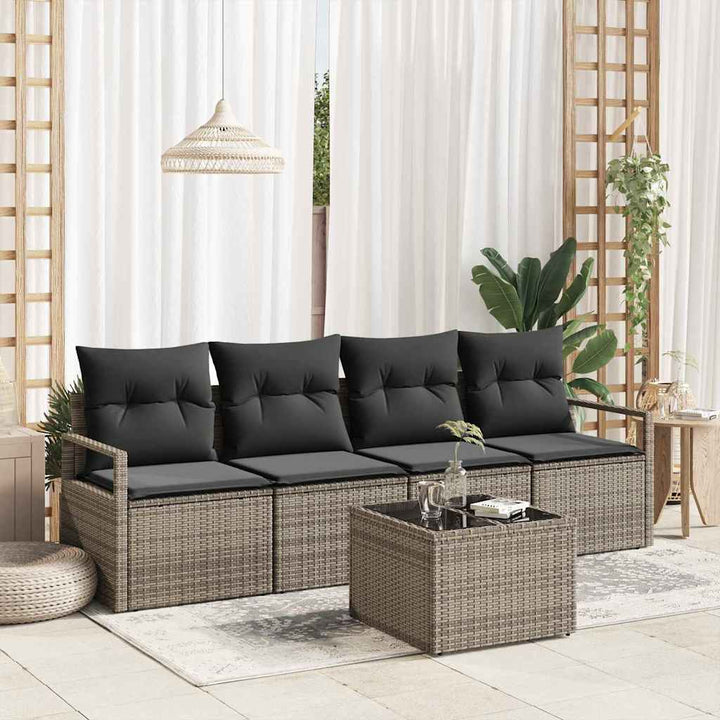Sofa Sæt med pude 5 pcs Grå polyrattan