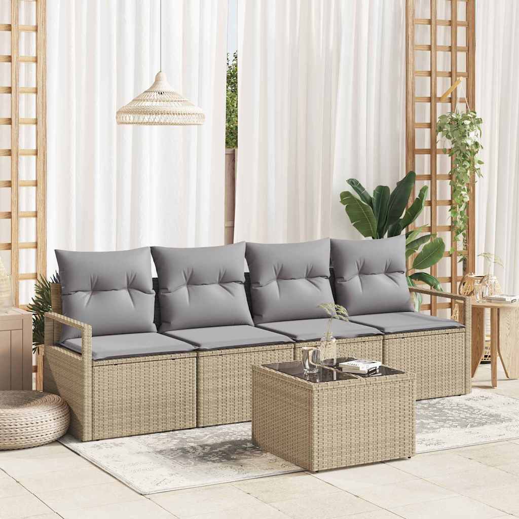 Sofa Sæt 5 pcs Beige og grå polyrattan