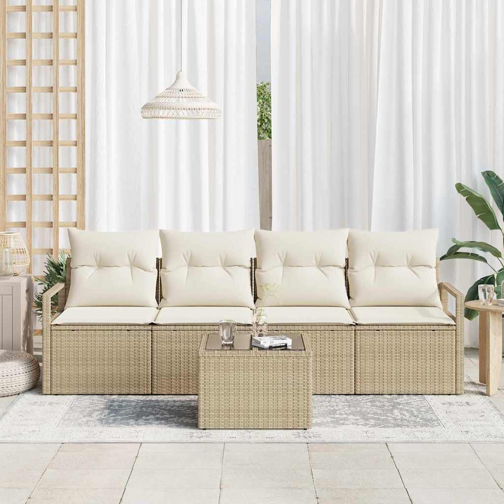 Sofa Sæt 5 pcs Beige og creme polyrattan