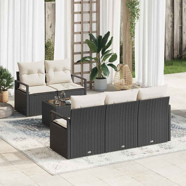 Sofa Sæt med pude 6 pcs Sort og Cream polyrattan
