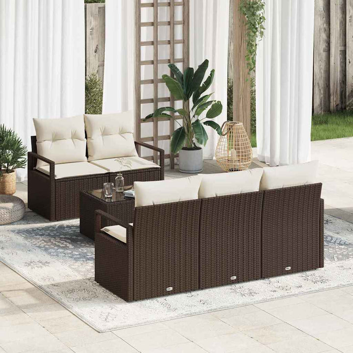 Sofa Sæt med pude 6 pcs Brun og Creme polyrattan