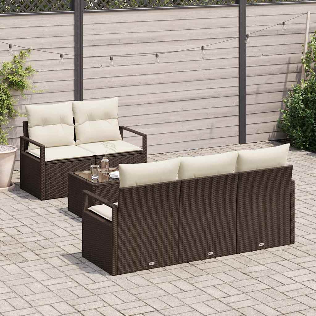 Sofa Sæt med pude 6 pcs Brun og Creme polyrattan