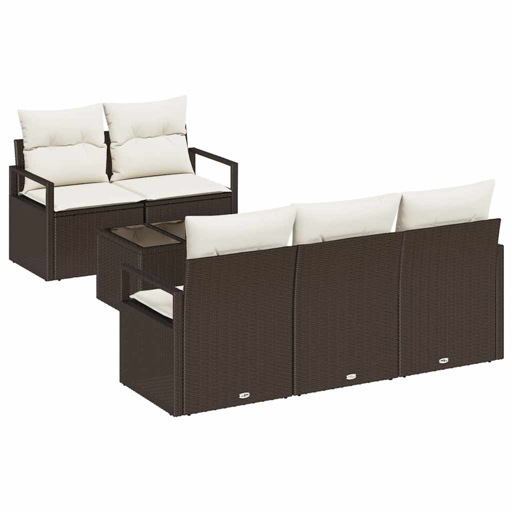 Sofa Sæt med pude 6 pcs Brun og Creme polyrattan