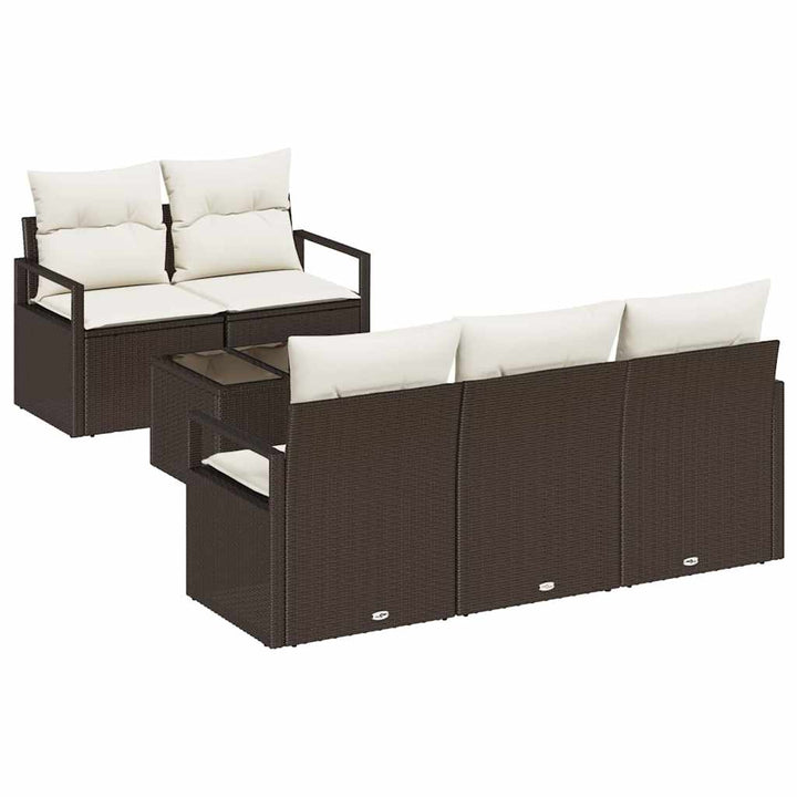 Sofa Sæt med pude 6 pcs Brun og Creme polyrattan