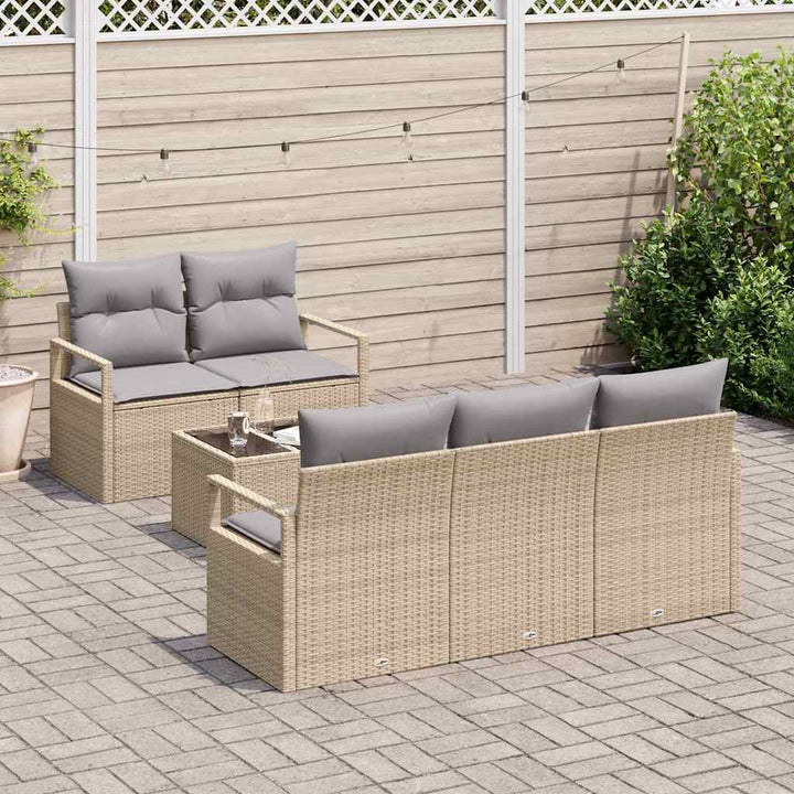 Sofa Sæt med pude 6 pcs Beige og grå polyrattan