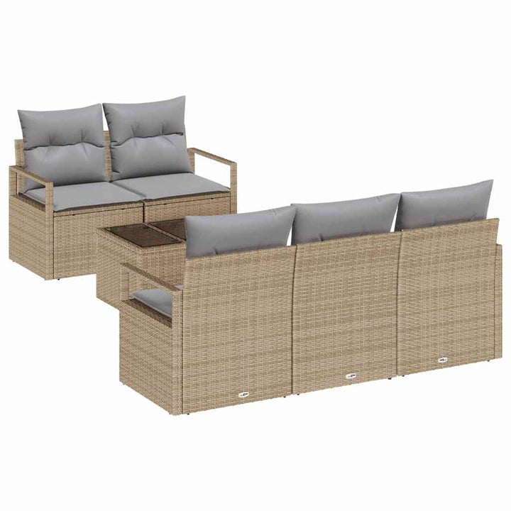 Sofa Sæt med pude 6 pcs Beige og grå polyrattan