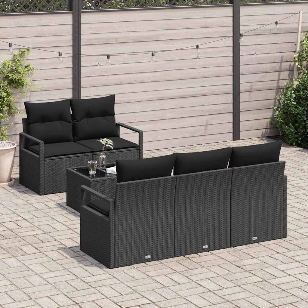 Sofa Sæt med pude 6 pcs Sort polyrattan