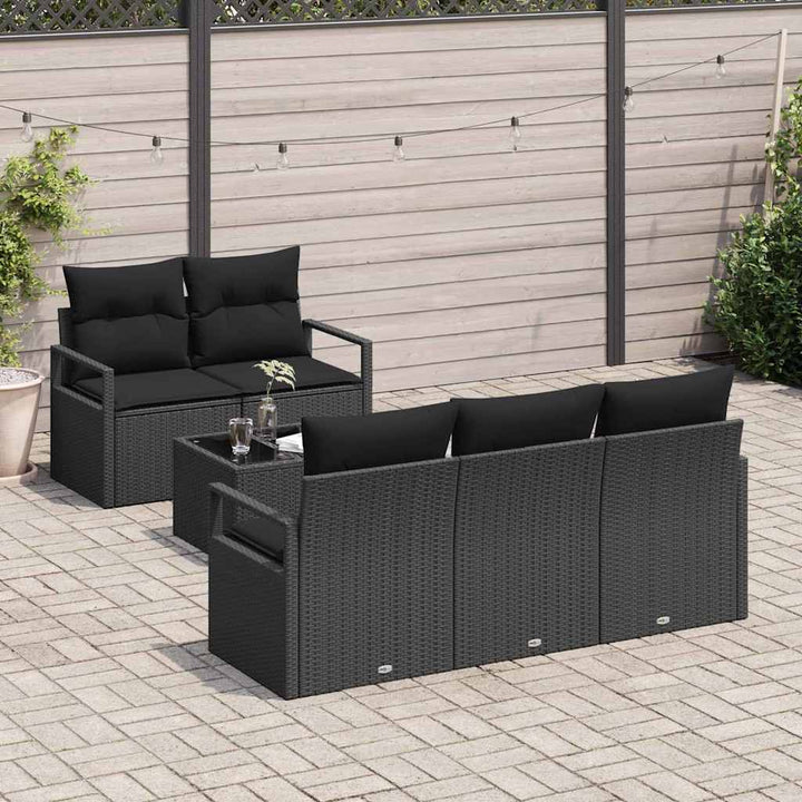 Sofa Sæt med pude 6 pcs Sort polyrattan