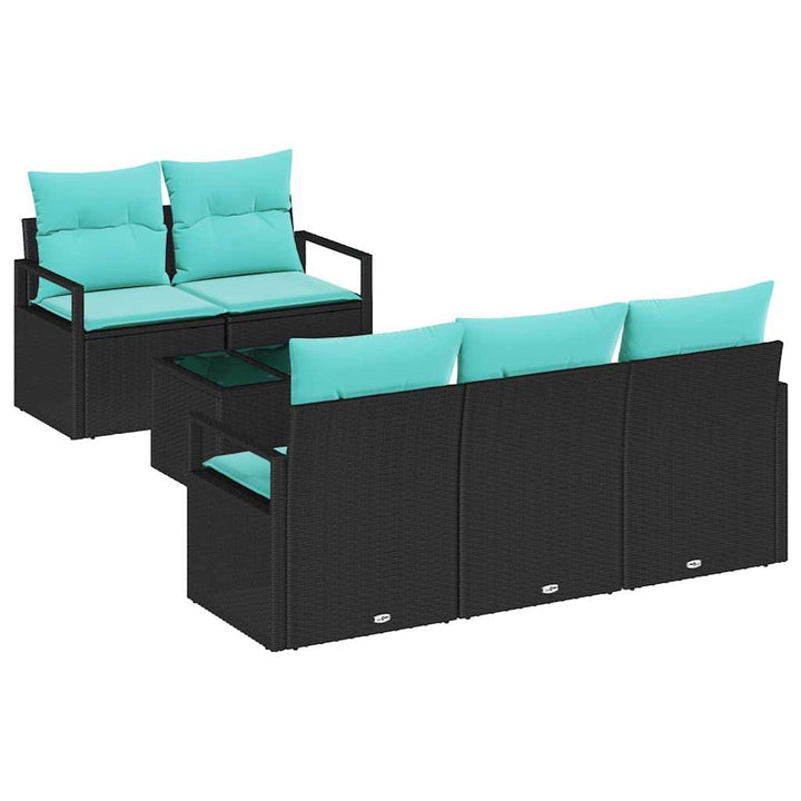 Sofa Sæt 6 stk. 5-Antal sæder Sort og turkis polyrattan