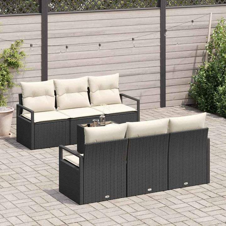 Sofa Sæt med pude 7 pcs Sort og Cream polyrattan