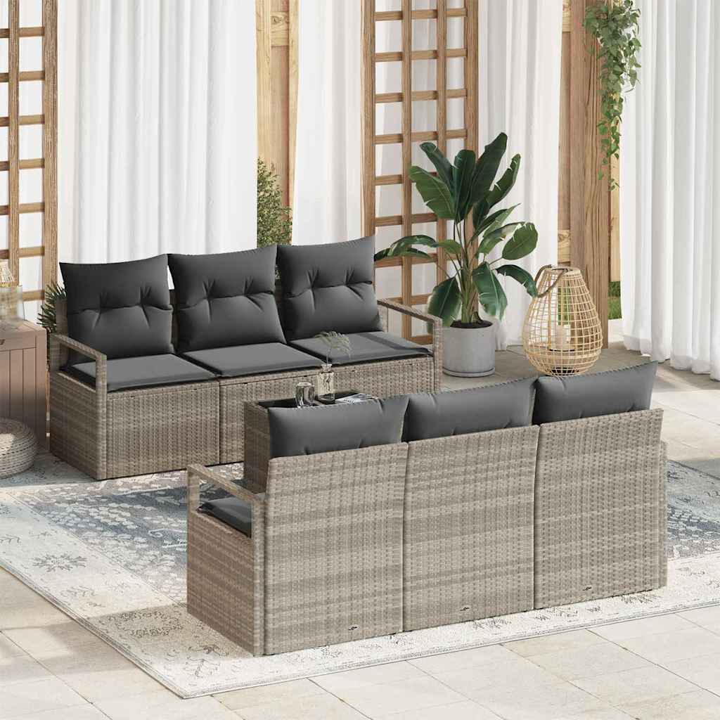 Sofa Sæt med pude 7 pcs Lysegrå polyrattan