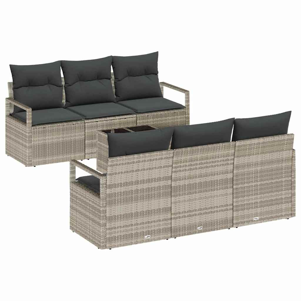 Sofa Sæt med pude 7 pcs Lysegrå polyrattan