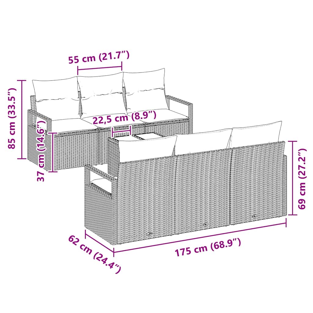 Sofa Sæt med pude 7 pcs Lysegrå polyrattan
