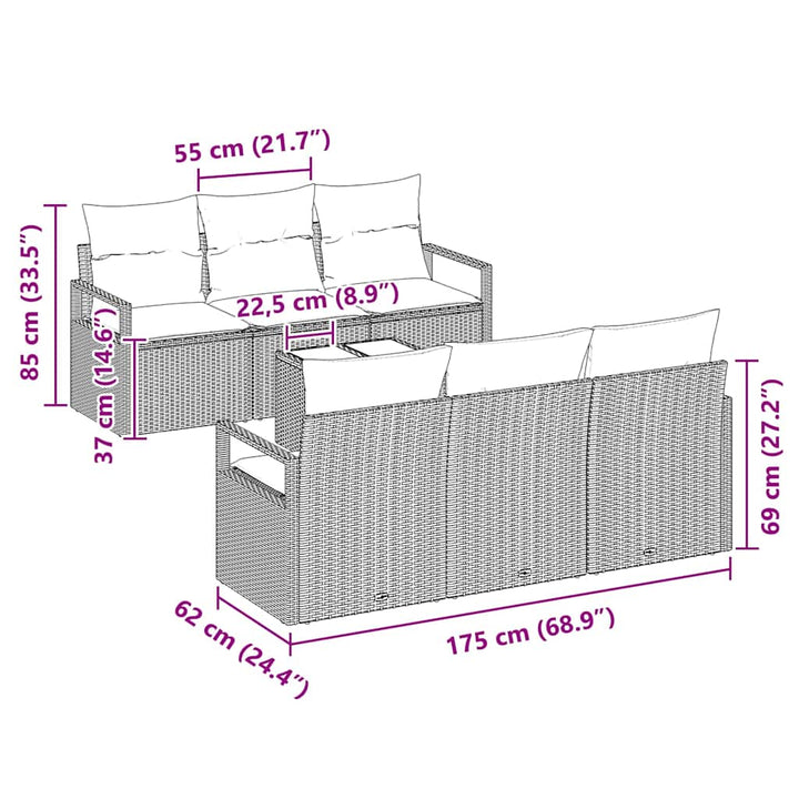 Sofa Sæt med pude 7 pcs Lysegrå polyrattan