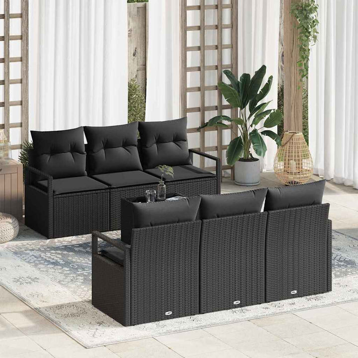 Sofa Sæt med pude 7 pcs Sort polyrattan