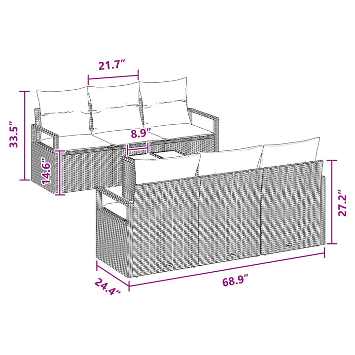 Sofa Sæt med pude 7 pcs Brun og Rød polyrattan