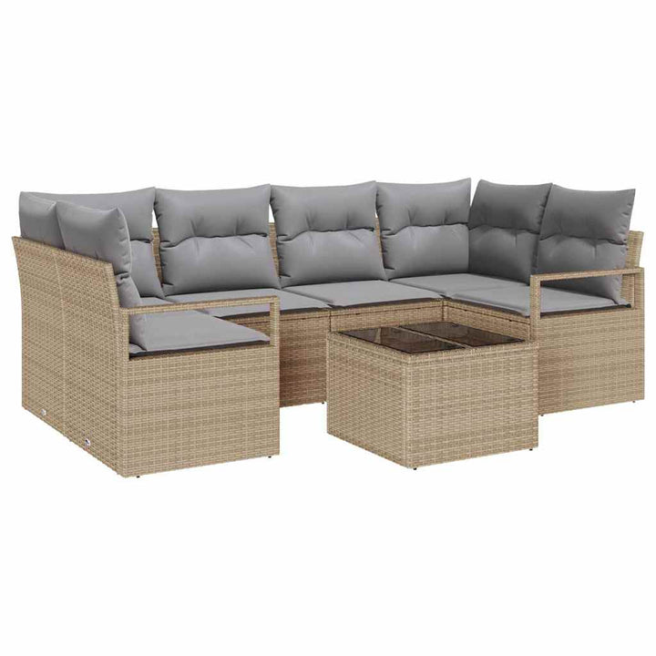 Sofa Sæt med pude 7 pcs Beige og grå polyrattan