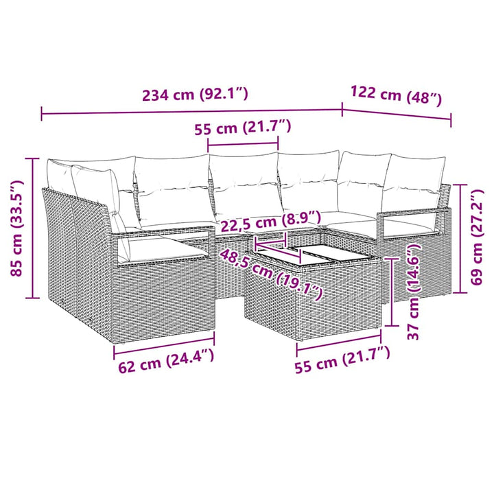 Sofa Sæt med pude 7 pcs Beige og grå polyrattan
