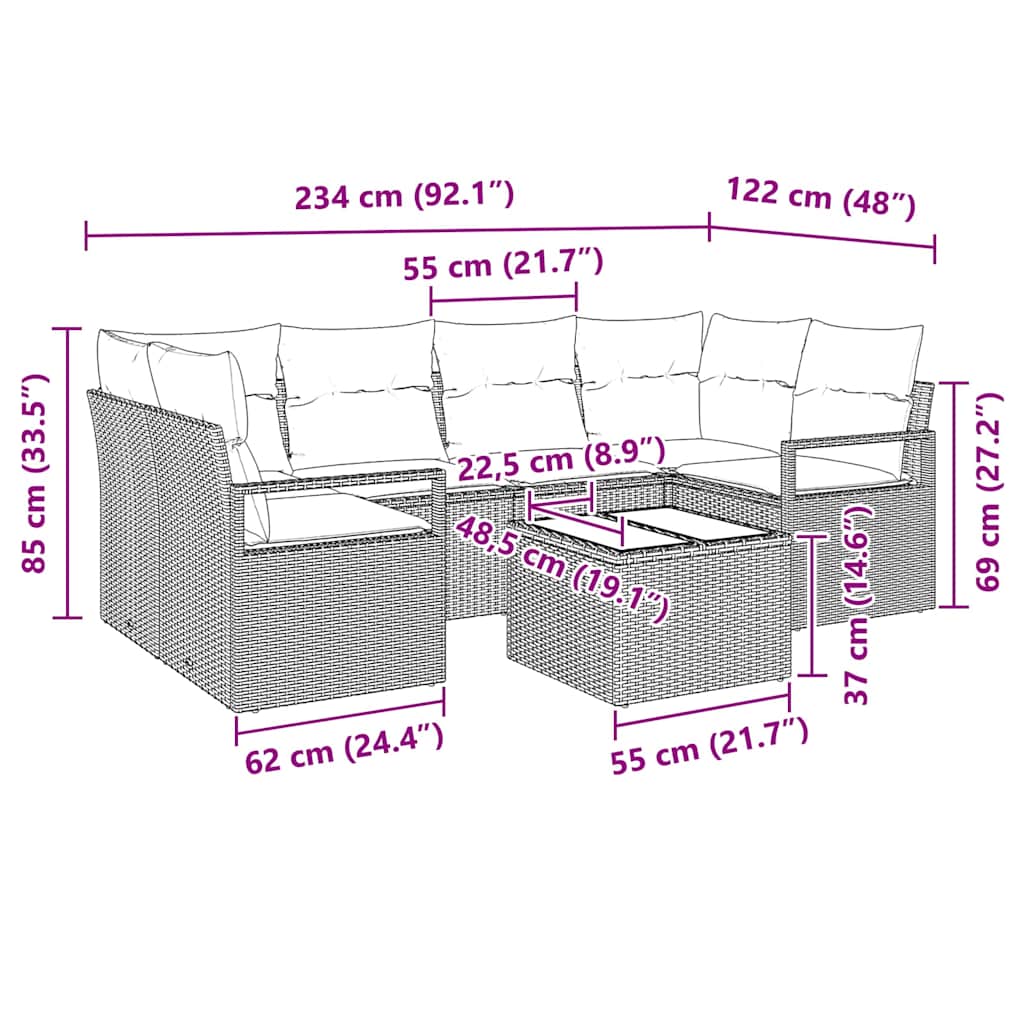 Sofa Sæt 7 pcs Lys grå og Mørk grå polyrattan