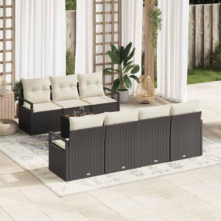 Sofa Sæt med pude 8 pcs Sort og Cream polyrattan