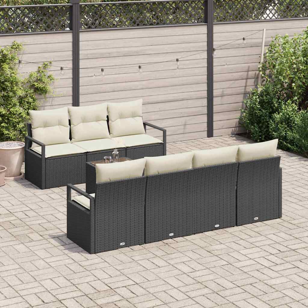 Sofa Sæt med pude 8 pcs Sort og Cream polyrattan