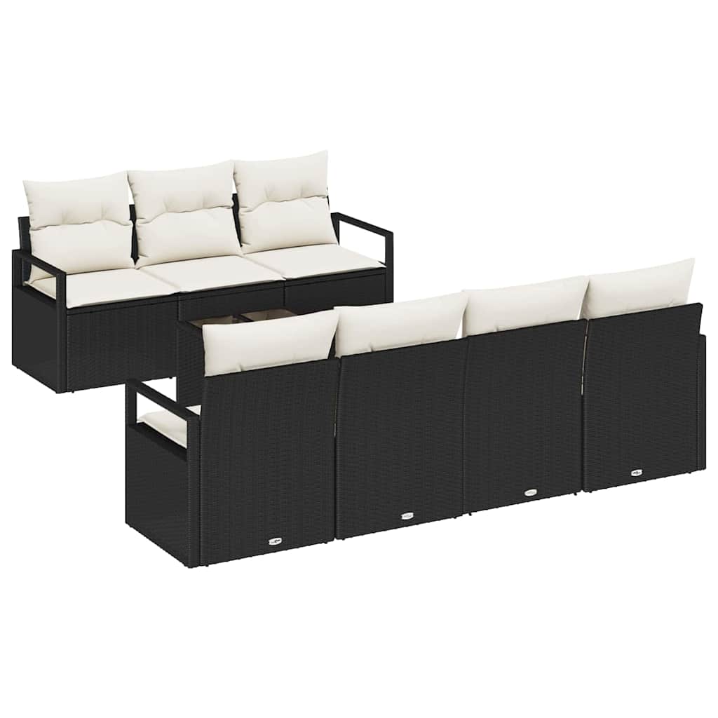 Sofa Sæt med pude 8 pcs Sort og Cream polyrattan